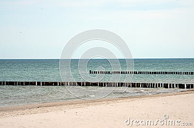 Wooden groynes at baltic sea, germany Stock Photo
